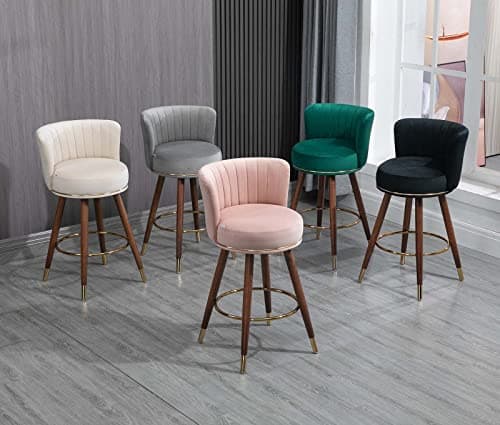 Mid Century Gold Ring Velvet Swivel Bar Stool Set (Black)