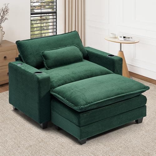 Oversized Fluffy Chaise Lounge Chair, Recliner Sleeper Sofa (Grey)