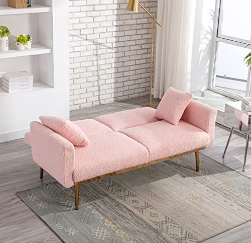 Antetek Pink Teddy Futon Sofa Bed with 3 Positions