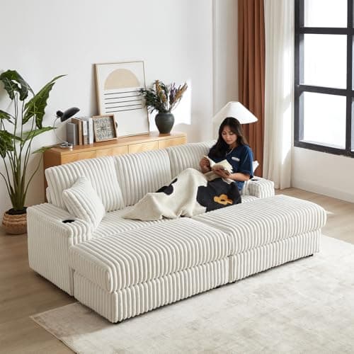 Modern Black Cloud Lounge Sofa with Storage & Cup Holders, 86-inch Deep Seat