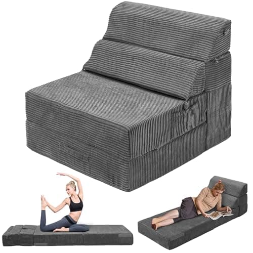 Grey Foldable Sofa Bed - Comfortable Living Room Sleeper Chair Couch