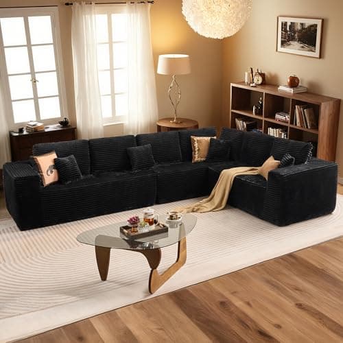 HOOOWOO Cloud Modular Sectional Couch, No Assembly, Gray Plush Corduroy