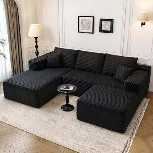 107.5" Cloud Modular Sectional with Ottoman, Black Left Facing Chaise (No Assembly Required)