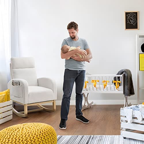 Modern White Fabric Nursery Rocking Glider Chair