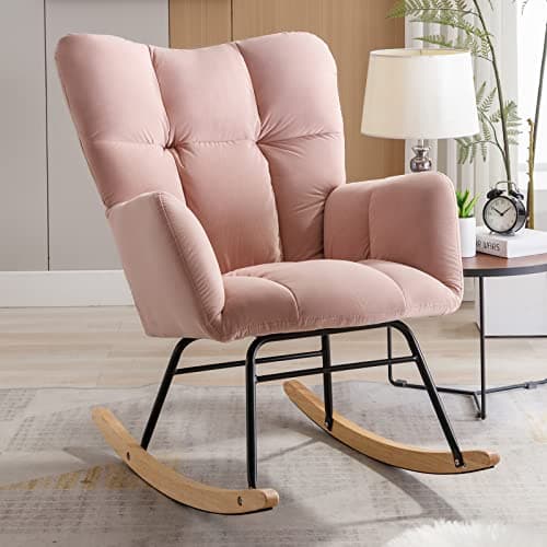 NIOIIKIT Kahaki Teddy Nursery Rocking Chair with High Backrest