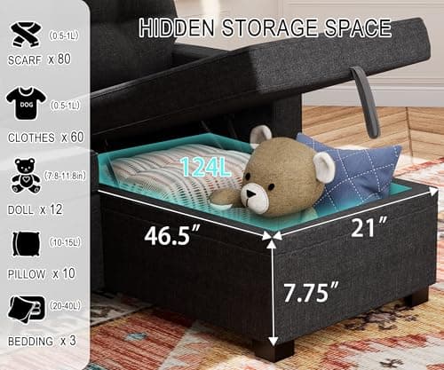 DeepGrey Linen Reversible Sectional Sleeper Couch with Storage and Pull-Out Bed