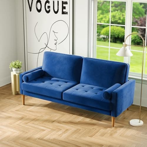 Mid Century Modern Beige Tufted Velvet Love Seat Sofa, 56" Comfy 2 Seater