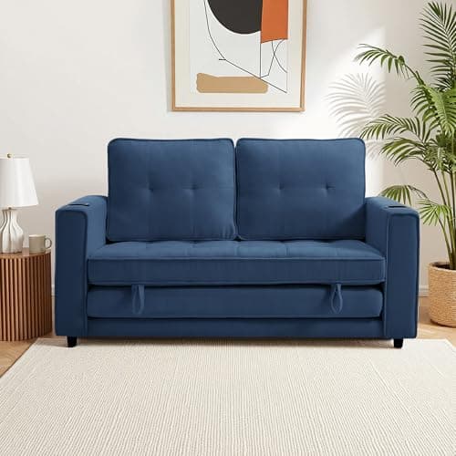 Dark Blue Modern Comfortable Loveseat Sleeper Sofa Bed