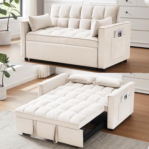 Modern Velvet 3-in-1 Sleeper Sofa Bed Love Seat with Reclining Backrest, Pillows, Pockets for Living Room Apartment