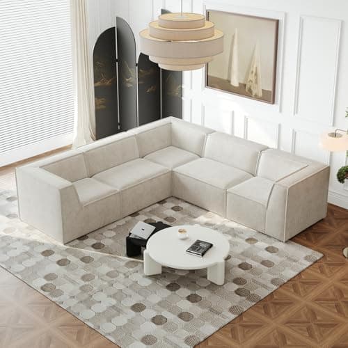 Antetek Grey L-Shaped Comfortable Modular Sectional Sofa, 5 Seater