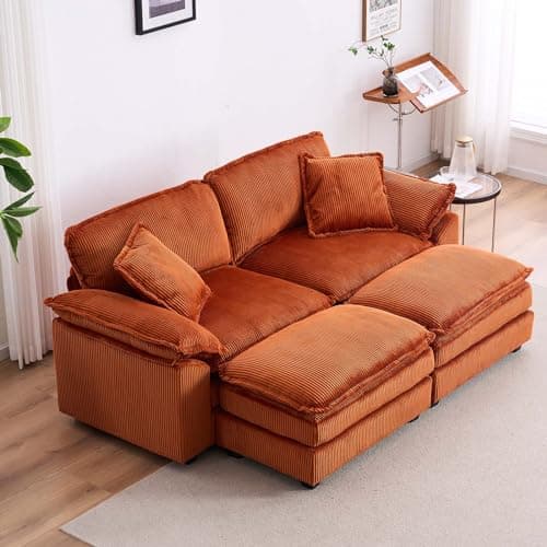 Modern Yellow Corduroy Chaise Longue with Movable Ottoman for Living Room