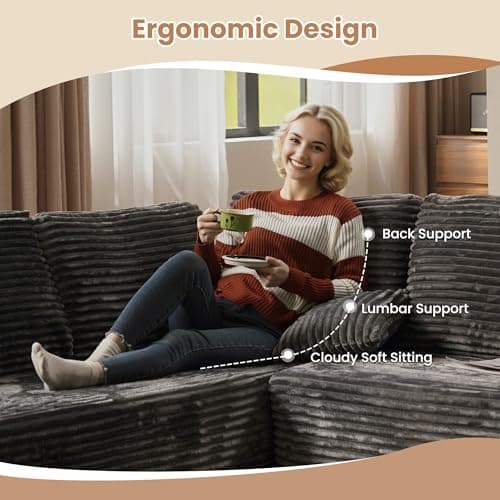 HOOOWOO Cloud Modular Sectional Couch, No Assembly, Gray Plush Corduroy