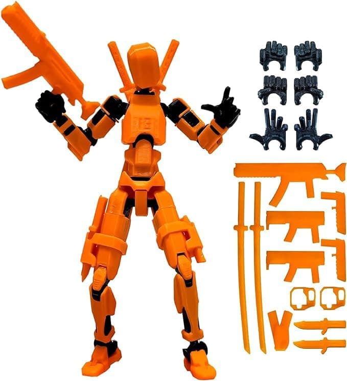 3D Printed T13 Action Figure, Collectible Articulated Dummy 13 Desktop Decor, Blue Orange