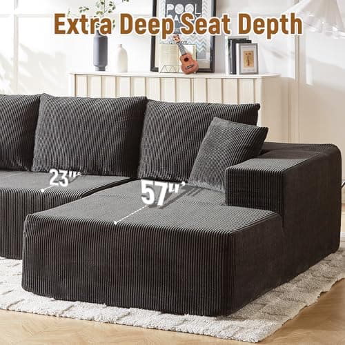 Oversized Corduroy Chaise Lounge Chair Sofa, 110" Fluffy Modular Sleeper