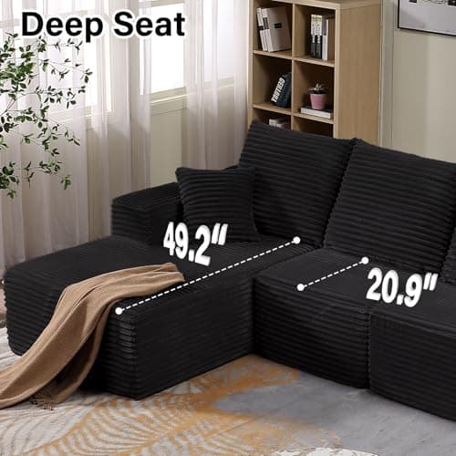 107" Modular Left Chaise Sectional Sofa, Modern Cloud Cushion, Black, No Assembly Required