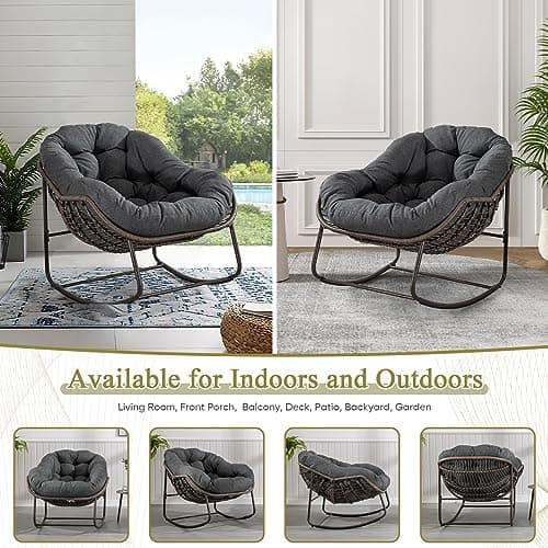 Outdoor Rocking Chair with Cushion for Patio, Balcony, Garden, or Living Room