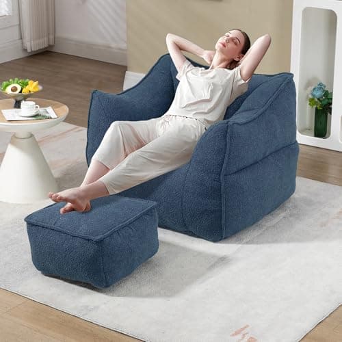 Light Blue Chenille Bean Bag Chair with Armrests & Back Support