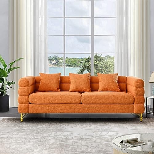 Modern Black Teddy Fabric Love Seat Sofa with Square Arms & Metal Legs for Living Room