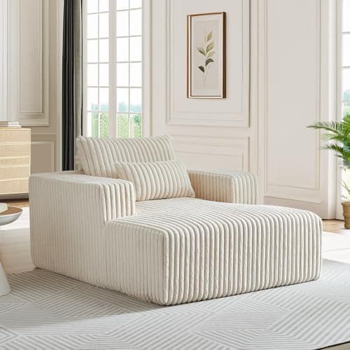 Beige Oversized Chaise Lounge Chair with Armrests & Pillows, Modern Couch for Living Room, Bedroom, Office