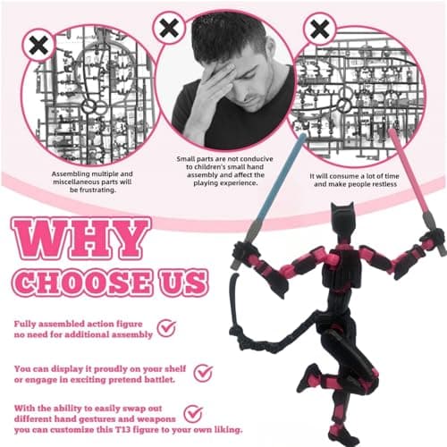T13 Action Figure, Upgraded 5.4 Inch 3D Printed Robot Model (Black Red)