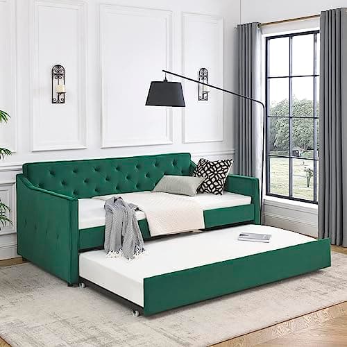 Dark Grey Nailhead Decorated Twin Daybed with Button Tufted Backrest and Wood Slat Support