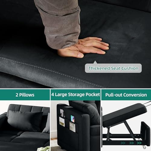 YITAHOME 55" 3-in-1 Convertible Sofa Bed, Black Full Size