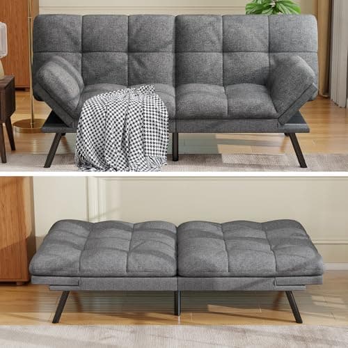MUUEGM Light Gray Linen Reversible Splitback Recliner Loveseat 71" Futon Couch