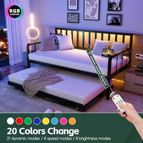 Twin Daybed with Trundle Bed and Charging Station