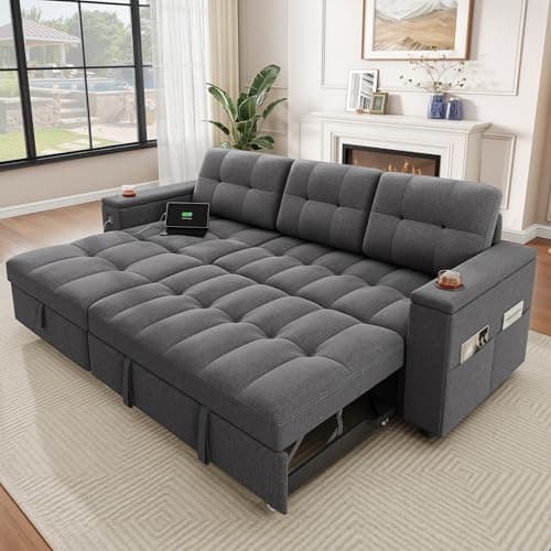 YITAHOME Double Sleeper L-Shaped Couch with Storage & USB Ports, Dark Gray
