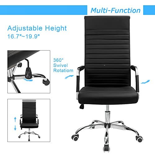 Furmax Black High Back PU Leather Executive Swivel Chair with Arms