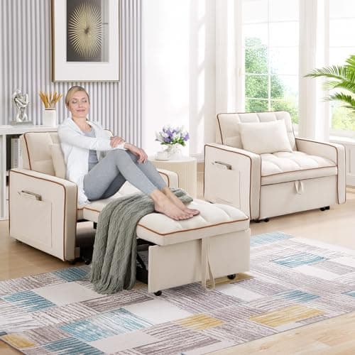 3-in-1 Convertible Sleeper Chair Bed for Small Spaces in Beige