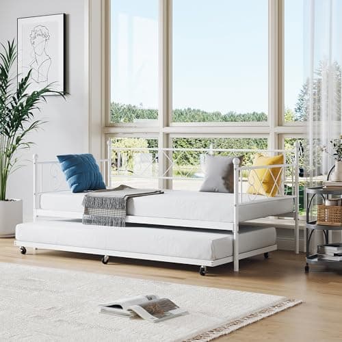Metal Daybed with Trundle for Living Room, Bedroom and Guest Room