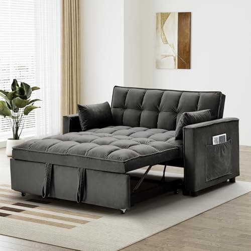 Dark Grey Velvet 3-in-1 Sleeper Sofa Bed with Adjustable Backrest and Storage Pockets