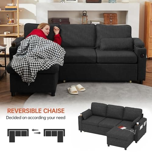 DURASPACE L-Shaped Sleeper Sofa with Storage & USB (Dark Gray)