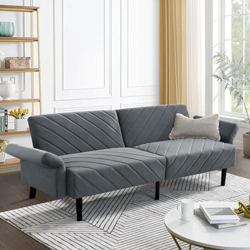 Modern Convertible Sleeper Futon Couch, Velvet Oversized Loveseat Sofa Couch