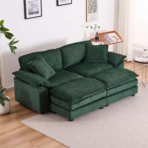 Modern Yellow Corduroy Chaise Longue with Movable Ottoman for Living Room
