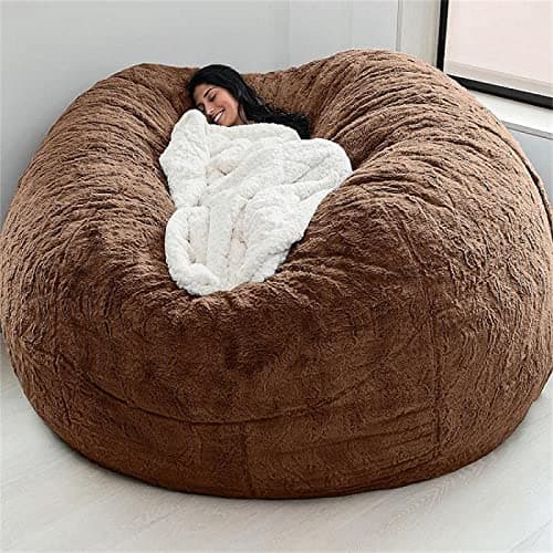 Black Big Round Soft Faux Fur Beanbag Chair Cover (5FT)