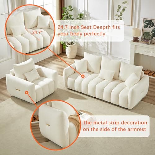 Modern 82 Beige Boucle Sofa for Living Room, Bedroom, Office, Apartment