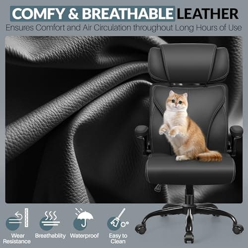 Ergonomic Big and Tall Office Chair with Retractable Headrest and Breathable Leather