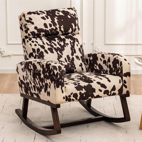 Sherpa Nursing Rocking Chair, Upholstered Glider with Side Pocket, Light Grey