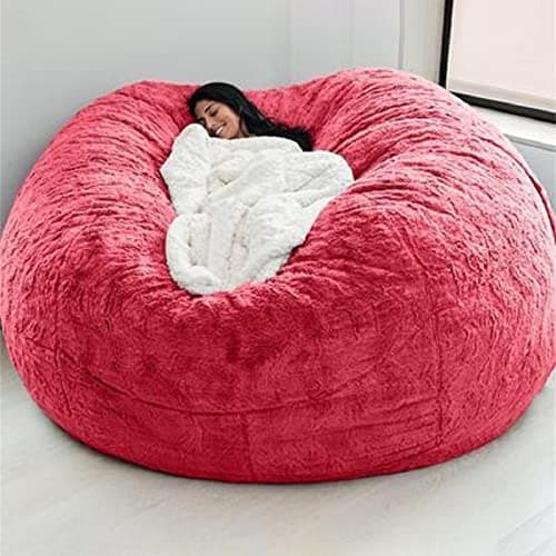 Black Big Round Soft Faux Fur Beanbag Chair Cover (5FT)