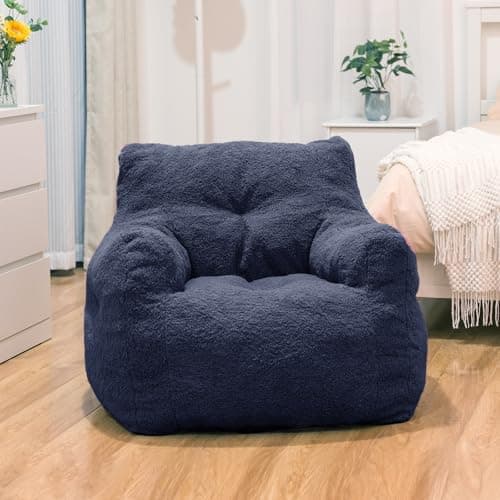 DKLGG Fluffy Sherpa Bean Bag Chair with Memory Foam (Black)