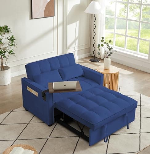 65" 3-in-1 Folding Sofa Bed, Chenille Fabric, 360° Swivel Table, Grey