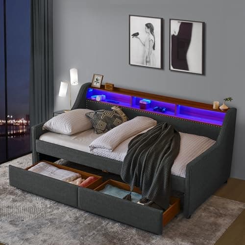 Antetek Dark Grey Daybed with Storage & Wireless Charger