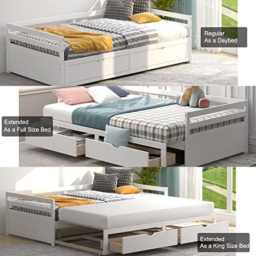 Giantex Extendable Daybed with Storage, Twin to King, White