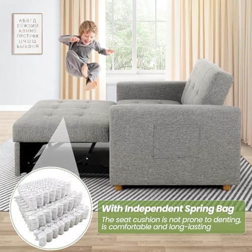 3-in-1 Convertible Sofa Bed with Adjustable Backrest, Grey