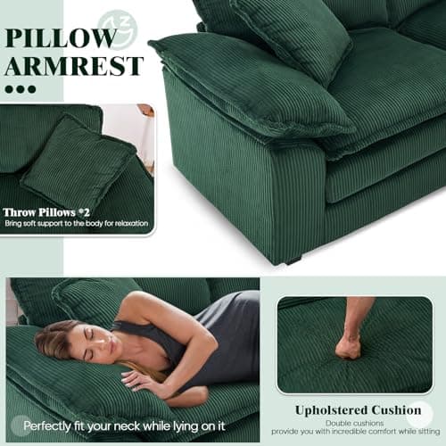 Modern Green L-Shaped Sectional with Movable Ottoman for Living Room