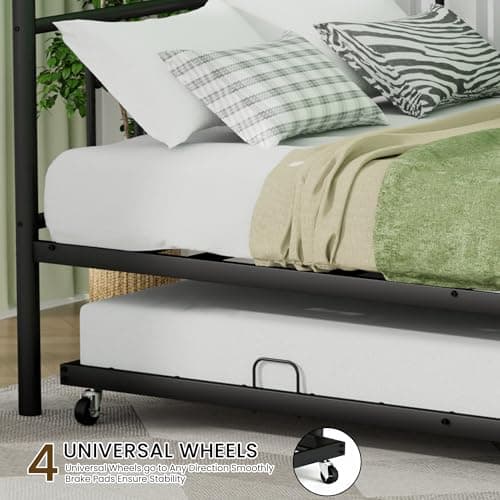 Black Twin Daybed with Backrest for Living Room, Bedroom, Kids Room, Guest Room
| Heavy Duty Metal Slats Platform Twin Daybed with Trundle for Bedroom and Guest Room
| Metal Trundle Frame with Pull Out Bed for Kids and Guest Room