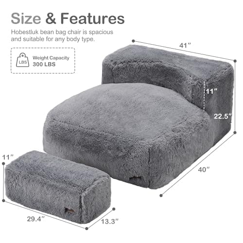 Hobestluk Grey Large Bean Bag Chair with Ottoman for Adults