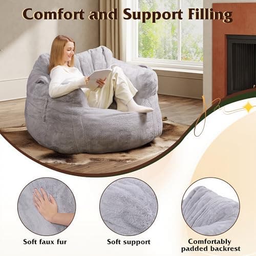 WLIVE Giant Bean Bag Chair with Armrests, Grey